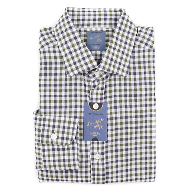 Barba Napoli Layered Check Lightweight Cotton-Linen Shirt M 15.75 (Eu 40) NWT