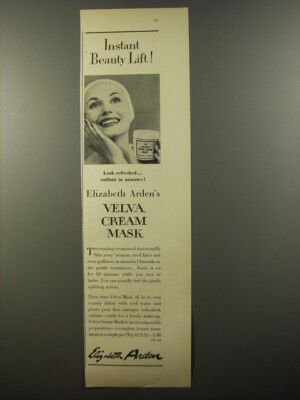 1954 Elizabeth Arden Velva Cream Mask Ad - Instant beauty lift
