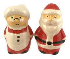 Vintage Santa  Mrs. Claus Ceramic Salt  Pepper Shakers Christmas 2.75" Red  W