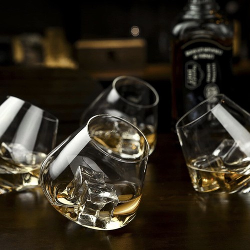 MyGift Set of 4 Tilted Crystal Old Fashioned Whiskey Tumbler Glasses in Gift Box - Picture 4 of 10