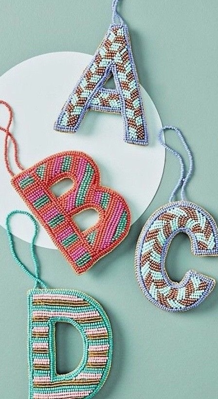 NEW ANTHROPOLOGIE ORNAMENT LETTER N BEADED MONOGRAM GLASS BEADS YOUR ...