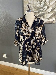 coldwater creek sleeve short blouse floral button