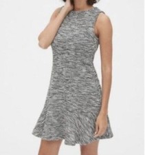 NWT Gap Sleeveless Boucle Flounce A Dress Black Grey White Tweed Size 8 Tall NEW