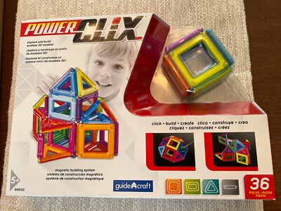 Guidecraft Toys Power Clix Magnetic Build / Blocks System 36 Pieces / Frames NIB