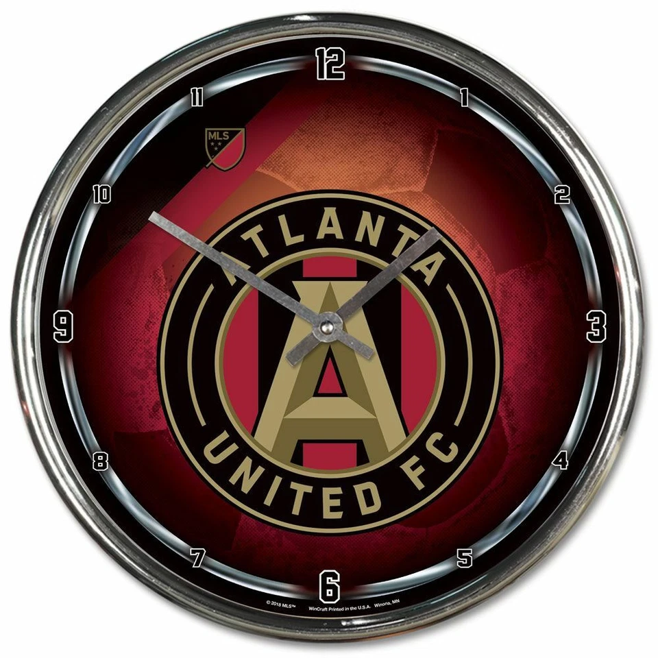 ATLANTA UNITED FC 12" CHROME ROUND WALL CLOCK NEW WINCRAFT 👀 - Image 1 of 1