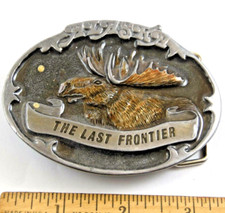 Alaska "The Last Frontier" 1980's Vintage Belt Buckle Beautiful Moose Design