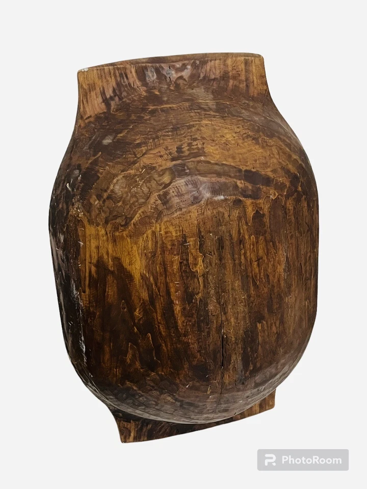 Cuenco para amasar pan muy grande antiguo hecho a mano madera primitiva Foto 2 de 4