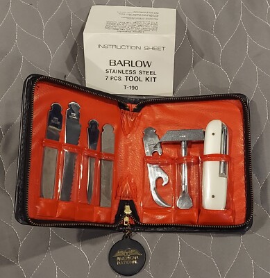 Barlow Stainless Steel 7 Pc Tool Kit Zippered Case T-190 Multi Tool MCM VTG 