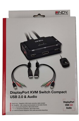 LINDY 42343 - 2 Port DisplayPort 1.2, USB 2.0 & Audio KVM Switch Compact