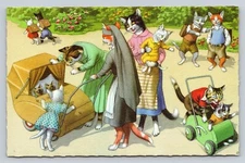Artist Eugen Hartung Park Cats Twin Kittens Stroller Mainzer Postcard Belgium