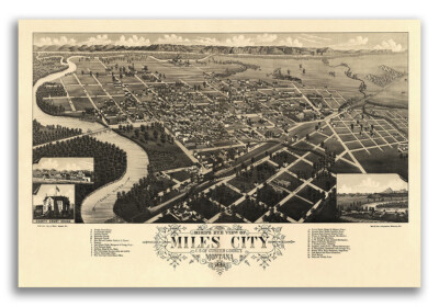 Miles City Montana 1883 Historic Panoramic Town Map - 16x24