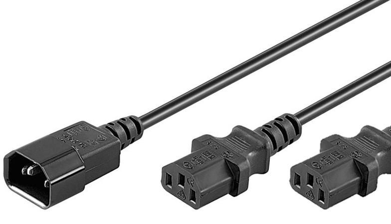 MicroConnect Power Cord C13x2 - C14 0,6m  Y Extension Cable, Black, 10A