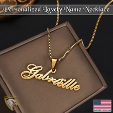 Personalized Custom Name Pendant Necklace Box Chain Gold Jewelry Women Men Gift