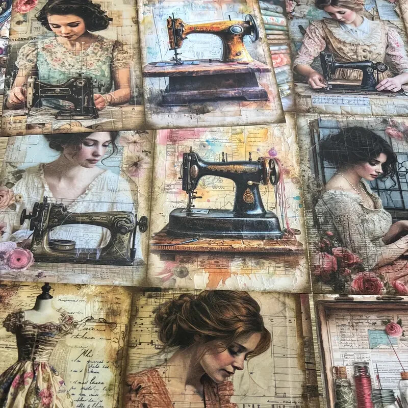 Vintage Sewing Machine Fabrics 10 Scrapbook Papiere Nähen Nähmaschine Stoffe A5