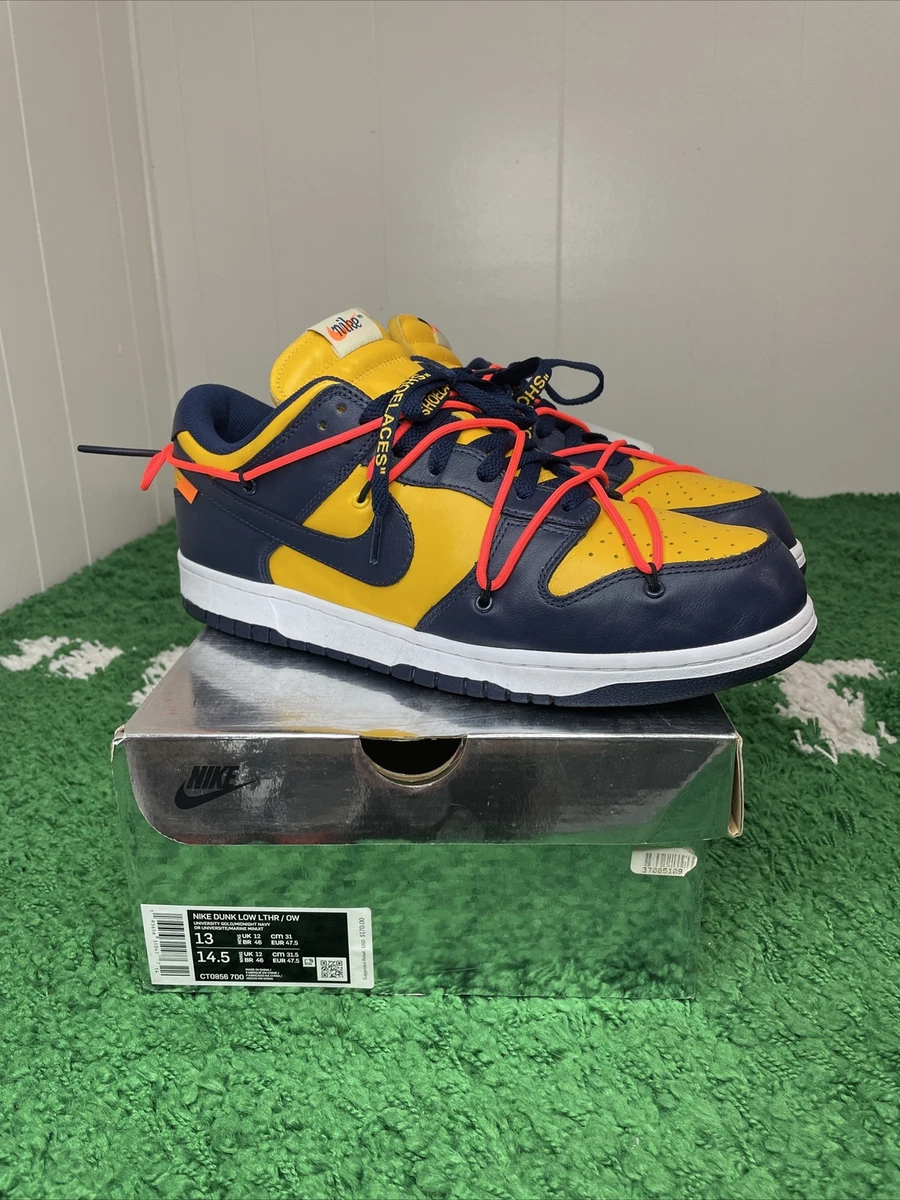 Nike Dunk Low LTHR / OW OFF WHITE 'University Gold' Men's Size 13