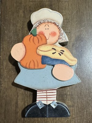 Vtg Heart Strings Doll Wood Hand Painted Figurine Fall Autumn Thanksgiving Boxed