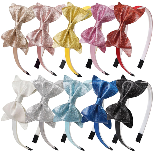10Pcs Glitter Sequin Hair Bows – Satin Grosgrain Headbands for Baby Girls Kids - Picture 12 of 12