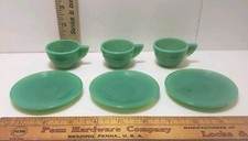 Jadite Green Akro Agate Childs Lot Demitasee Cups  Plates w/ Ribs Lines Vintage