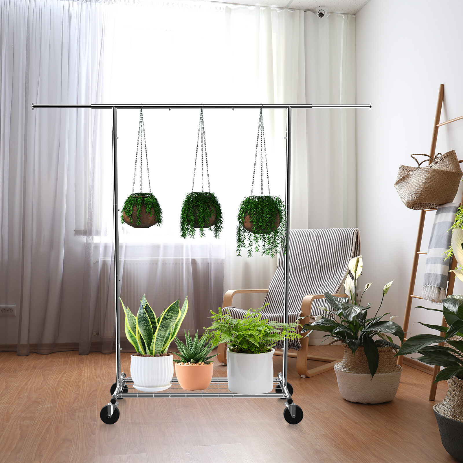 Ultra Sturdy 220lbs Rolling Clothes Rack 3-in-1 Collapsible w/Adjustable Shelves