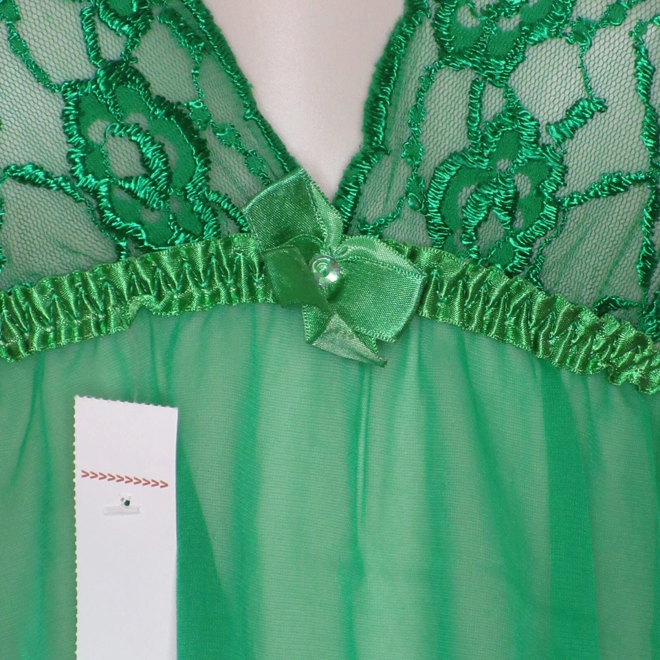 Ropa de dormir Babydoll Fredricks Of Hollywood vintage de malla de encaje verde para mujer M B53 Foto 3 de 4