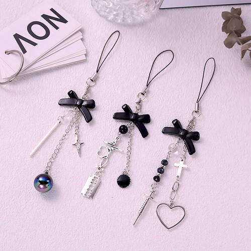 Y2k Bowknot Phone Chain Cross Syringe Pendant Earphone Case Lanyard Bag Decor - 第 4/12 張圖片