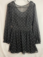 Free People Daliah Fit Flare Mini Dress Black with Dot all over print Goth Fairy