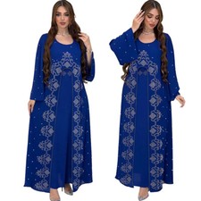 Muslim Women Rhinestone Kaftan Dubai Abaya Long Robe Dress Evening Gown Maxi Eid