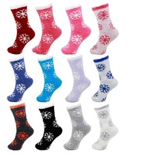 Women's Fuzzy Snowflake Socks - Cozy Warm Colorful Winter Snowflake House Socks