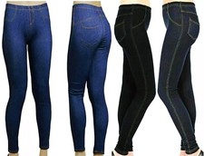 Womens Stretchy Skinny Denim Look Jeggings Ladies Plus Size Leggings 8-30 UK