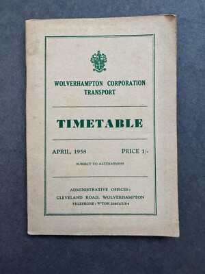 1958 Wolverhampton Corporation Transport Omnibus Bus Fahrplan Tarife Fahrpreistabelle