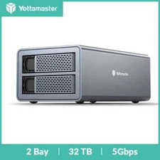 Yottamaster 2 Bay Type B Hard Drive Enclosure For 2.5" 3.5" SATA HDDs SSD 32 GB