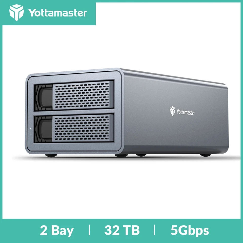 Yottamaster 2 Bay Type B Hard Drive Enclosure For 2.5" 3.5" SATA HDDs SSD 32 GB