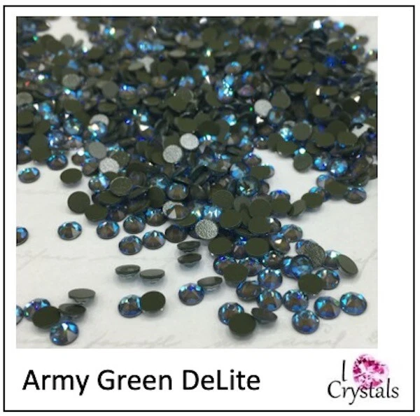 ARMY GREEN DELITE 2088 IHC Cristal Austriaco Tapa Plana 12ss 16ss 20ss 30ss 144 piezas Foto 2 de 3