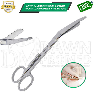 Lister Bandage Scissors 5.5'' W/Pocket Clip Paramedic Nursing Tools German Grade