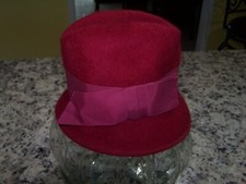 Vintage Classy Women's GLENDA Burgundy Wool Felt Hat W/Ribbon