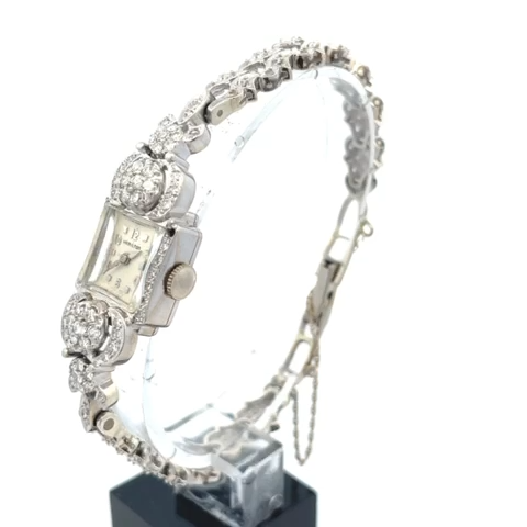 Hamilton Diamond Watch 14k White Gold Ladies Vintage Floral Band