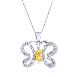 Authentic Simulated 14K Marquise Citre Yellow Gold Plated Butterfly Pendant With Necklace