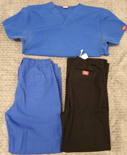 Lot of 2 Small Dickies Scrubs Pants Bottoms| Shirt Size M Blue Black