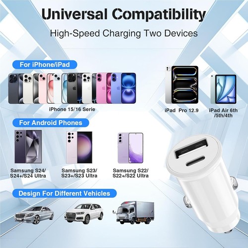 USB C Car Charger for iPhone 16 15 Pro Max, 40W Dual Port USB-C & USB-A . - Picture 8 of 8