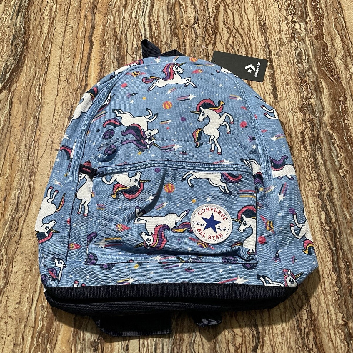 Converse Backpack Blue w/ Unicorn Rainbow Cosmic Print Student Bookbag Converse Backpack Blue 16.5” Converse All Star Chuck Taylor  main image 2