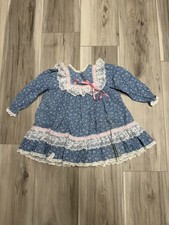 Vintage Bryan Toddler Girls Blue Floral Prairie Dress size 3T Made in USA