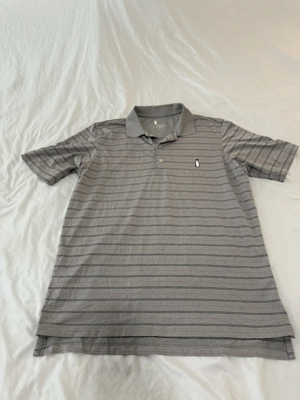 Fairway & Greene Polo Shirt Mens Medium Grey Striped McArthur Golf Club 181