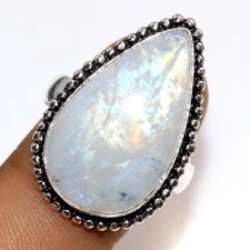 925 Silver Plated Rainbow Moonstone Ring US 9 Festival Jewelry Fashion Sale GW