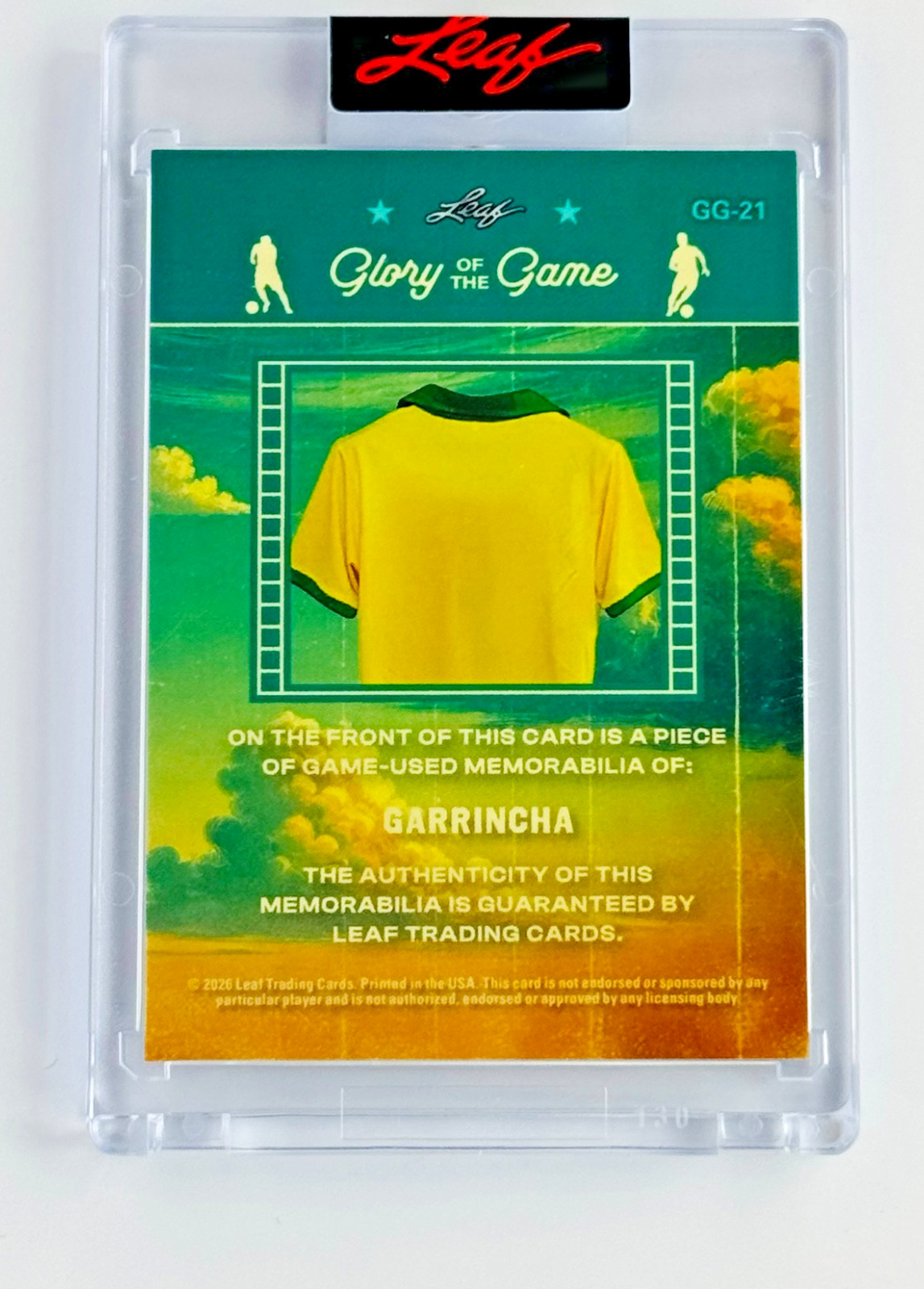 2026 Leaf World Cup Garrincha Match-Worn Jersey Patch /40 Brazil Legend SSP view 2