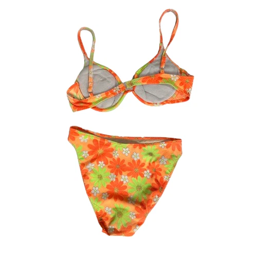 De Colección Años 90 Pasas Bikini Corte Alto Traje de Baño Talla M L Naranja Floral Con Aros Triángulo Foto 2 de 4