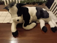 Hugfun Realistic Baby Cow Calf Black White 26" Plush Stuffed Farm Animal Toy