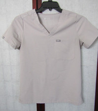 FIGS Technical Collection Beige Short Sleeve V-Neck Front Scrub Top Women's XS