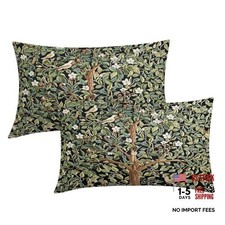 Set of 2 Watercolor Forest Bird Lumbar Pillow Covers 12x20 Inch Green Tree