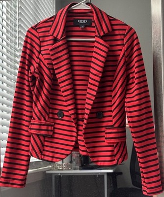 Poetry Clothing Women s Small Red & Black Striped Blazer Cardigan  Noched Jacket