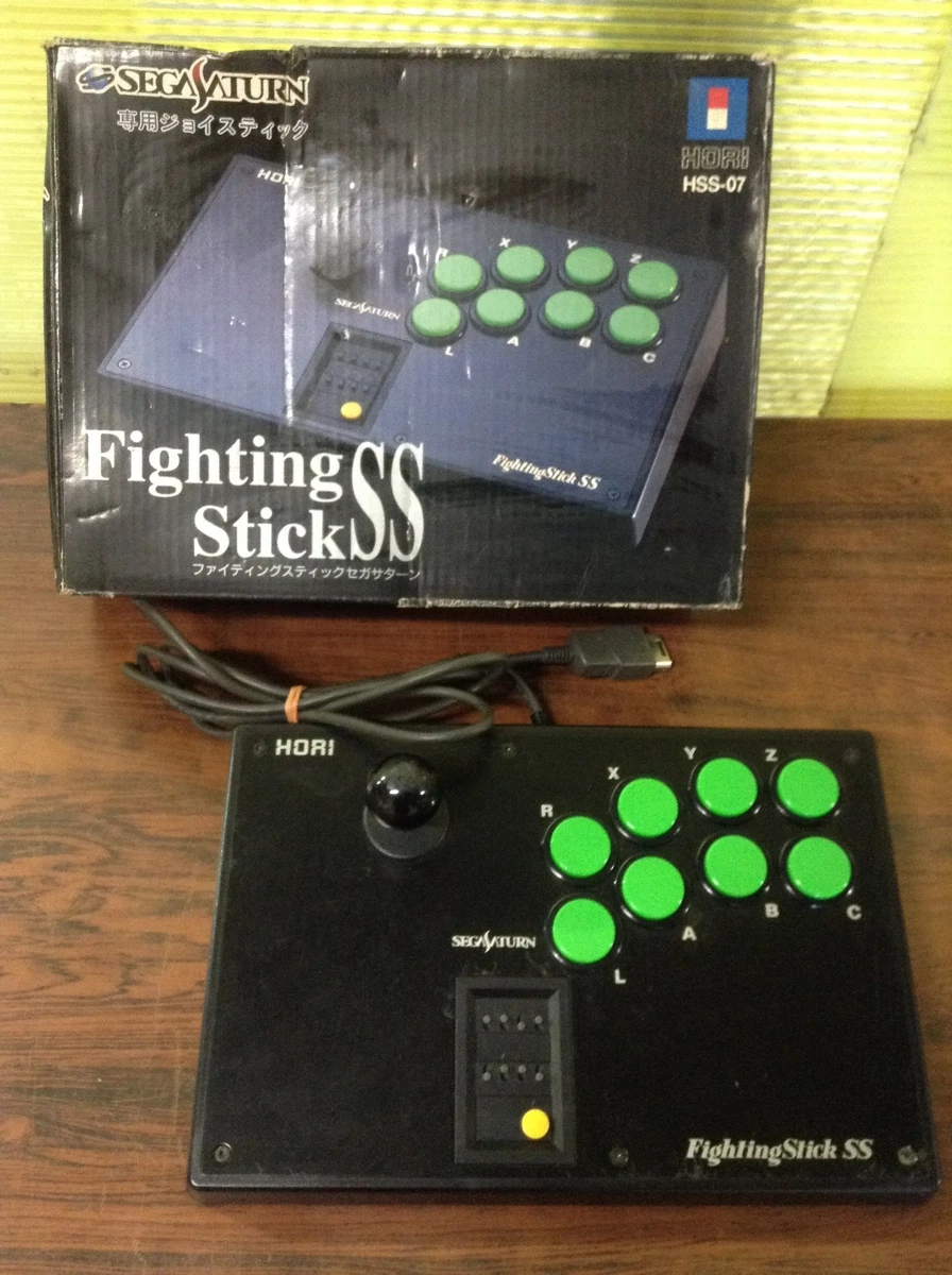 Manette De Jeu Hori Fight Commander Pour Sega Saturn - Modèle Japonais Testé, Filaire, Couleur Noire